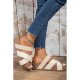 Beige Braided Detail Criss Cross Platform Slippers