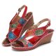 Handmade Leather Cutouts Stitching Adjustable Band Buckle Slingback Wedge Sandals