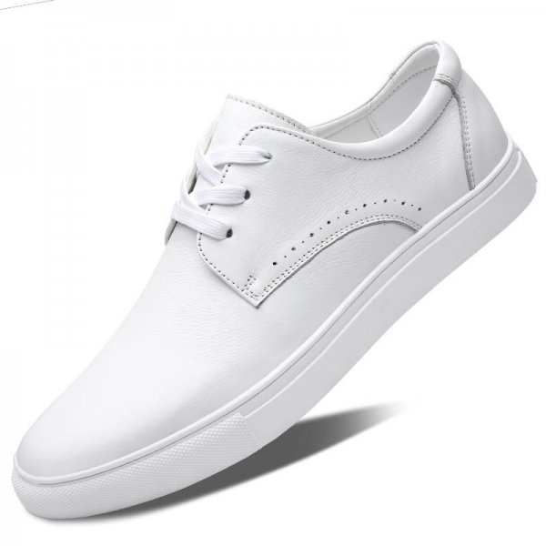 Men's Fashion Genuine Leather Wear-resistant Non-slip Skate Shoes Solid Color Casual Sneakers, White