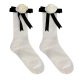 New design bow ribbon flower cotton tube girls pile socks soft socks with handmade flower