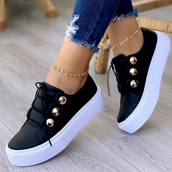 Women's Stylish Casual Sneakers - Lace Up Low Top Plain Toe Lightweight Shoes for Comfort and Style