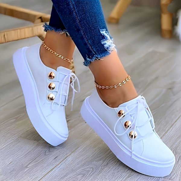 Women's Stylish Casual Sneakers - Lace Up Low Top Plain Toe Lightweight Shoes for Comfort and Style