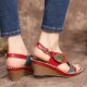 Handmade Leather Cutouts Stitching Adjustable Band Buckle Slingback Wedge Sandals