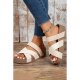 Beige Braided Detail Criss Cross Platform Slippers