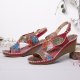 Handmade Leather Cutouts Stitching Adjustable Band Buckle Slingback Wedge Sandals